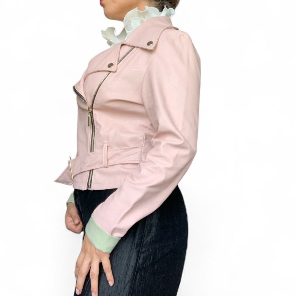 Italian Faux Leather Moto Jacket – Blush, Size Medium - Picture 12 of 16